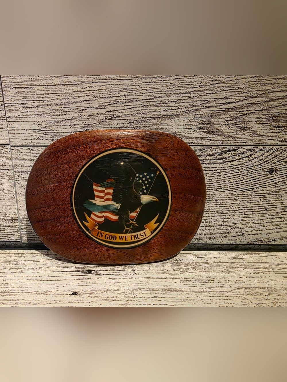 Patriotic Eagle Wood Belt Buckle- Brown